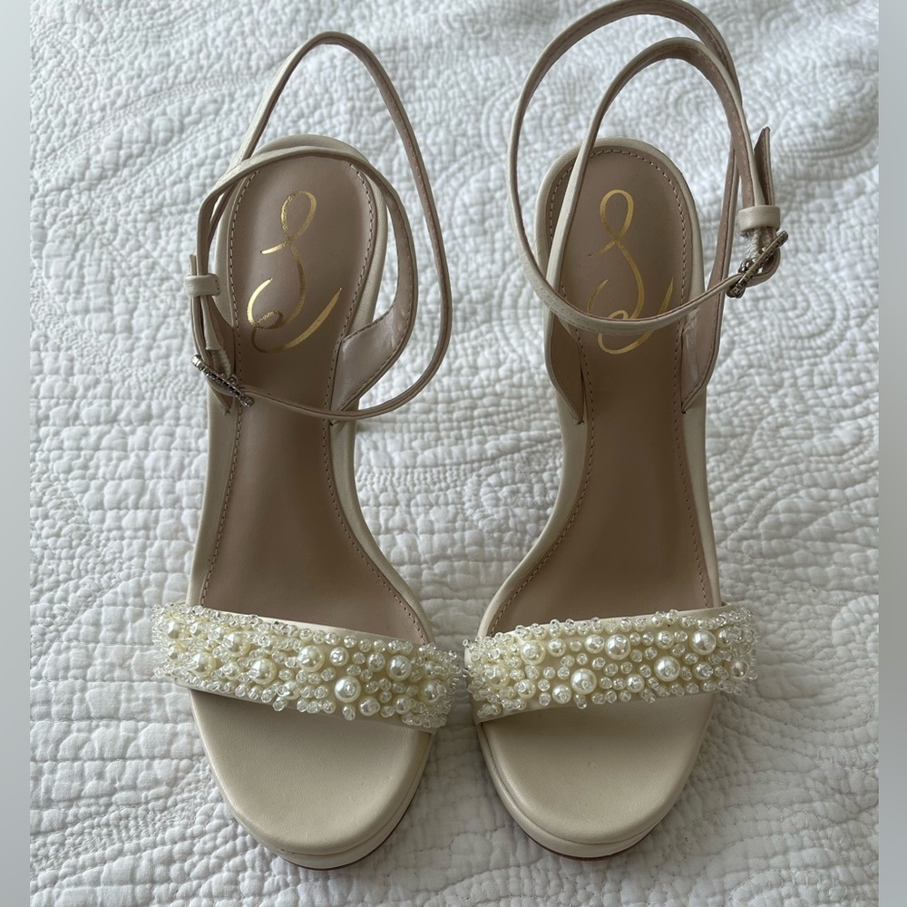 White Sam Edelman Elegant Pearl-Embellished Sandals